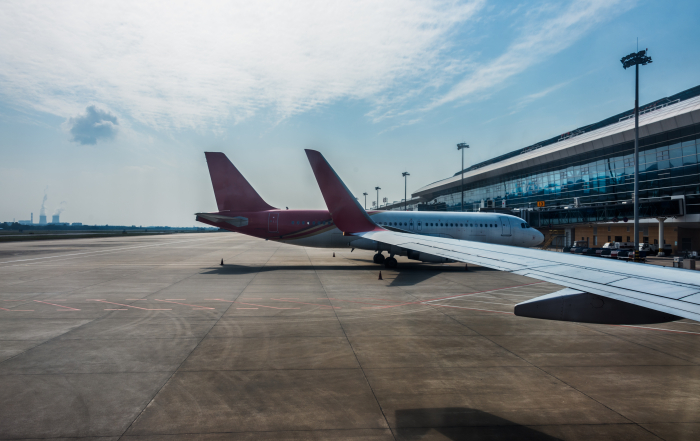 planes on runway in modern airport of China.